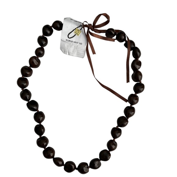 KuKui Nut Lei Jewelry - Kukui Nut Lei Dark Brown Natural Bead Necklace